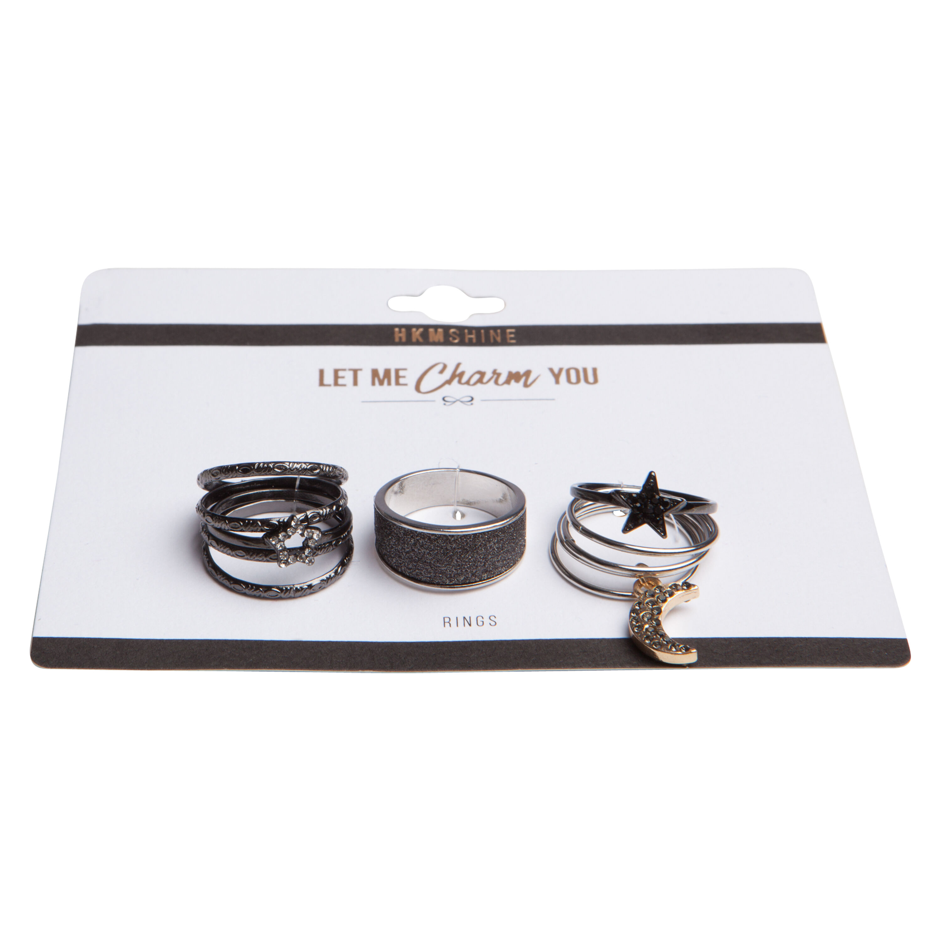 Star & Moon Ring Set, Szary