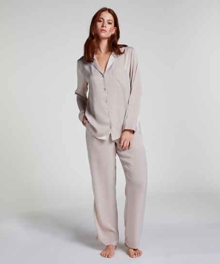 Kurtka z satyny z długimi rękawami, Beżowy