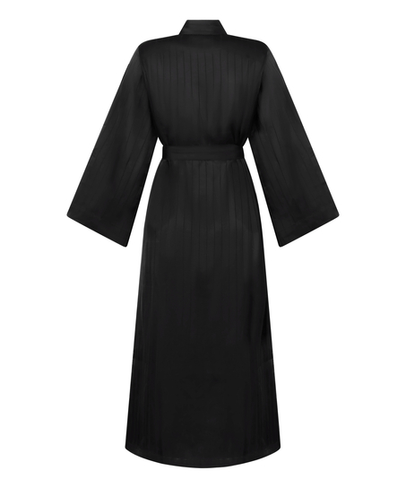 Kimono satynowe w prążki, Czarny