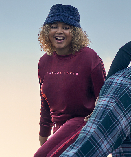 Welurowy top z długimi rękawami, Czerwony