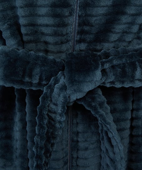 Szlafrok z polaru z zamkiem błyskawicznym, Niebieski