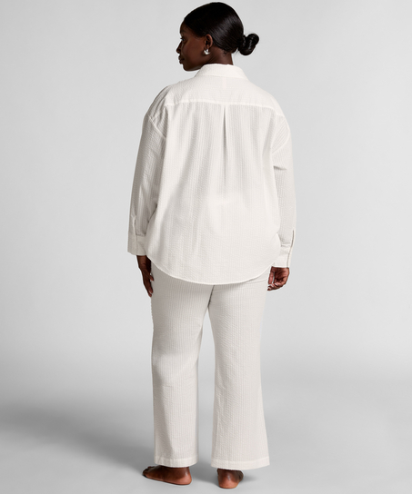 Top piżamowy Bawełna Seersucker, Biały