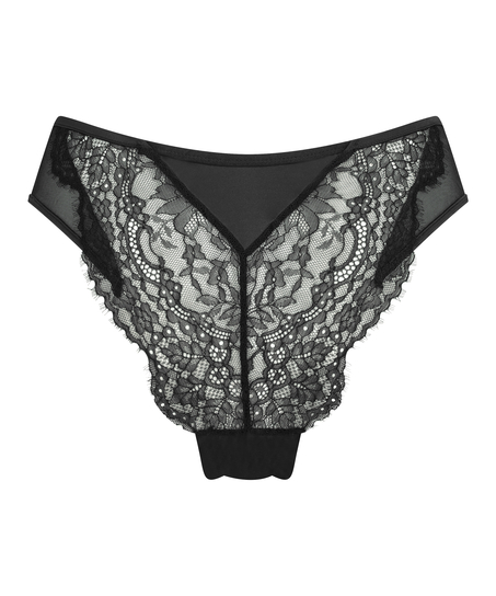 Majtki brazylijskie z wysokim wycięciem Nicole, Czarny