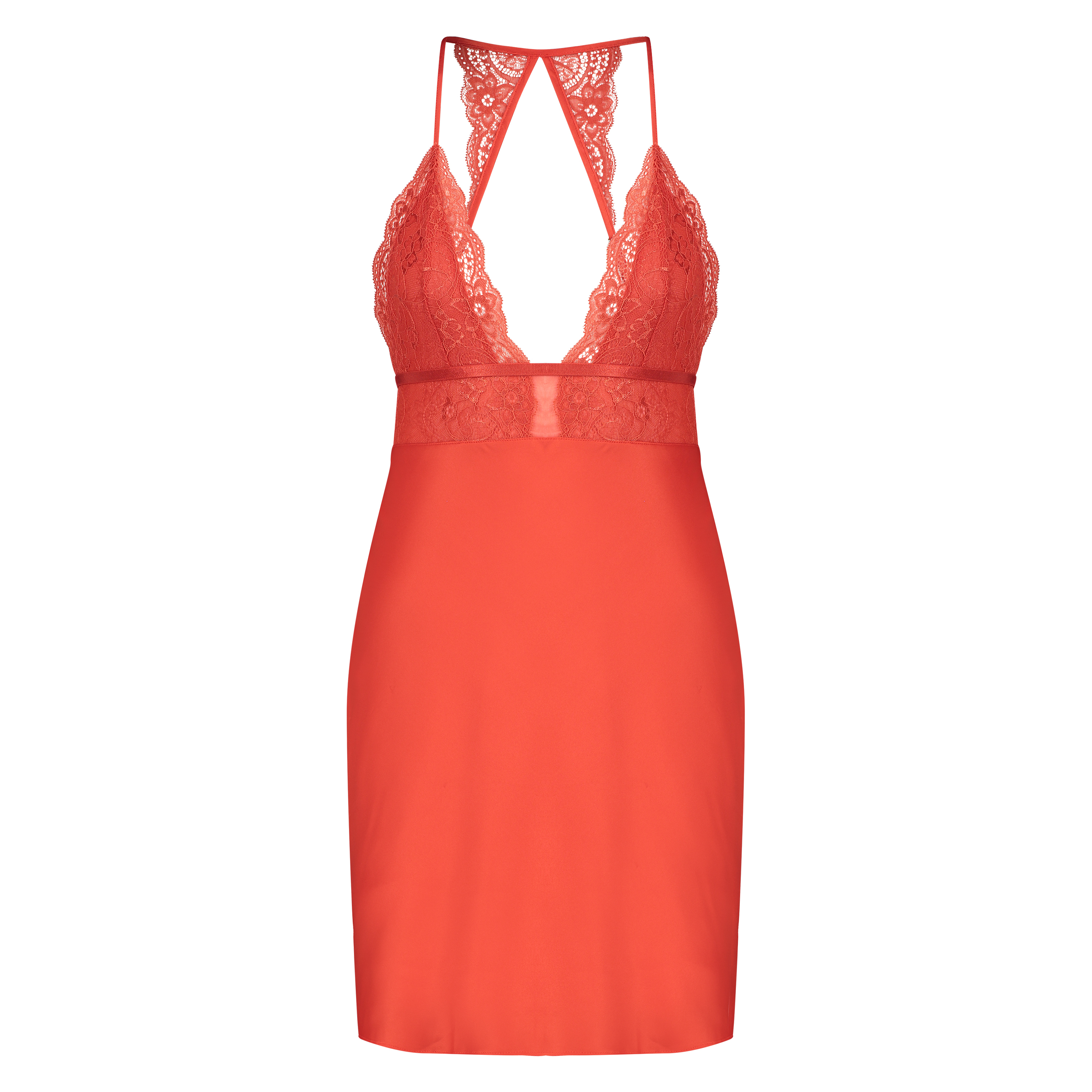 Satin lace slip dress, Czerwony, main