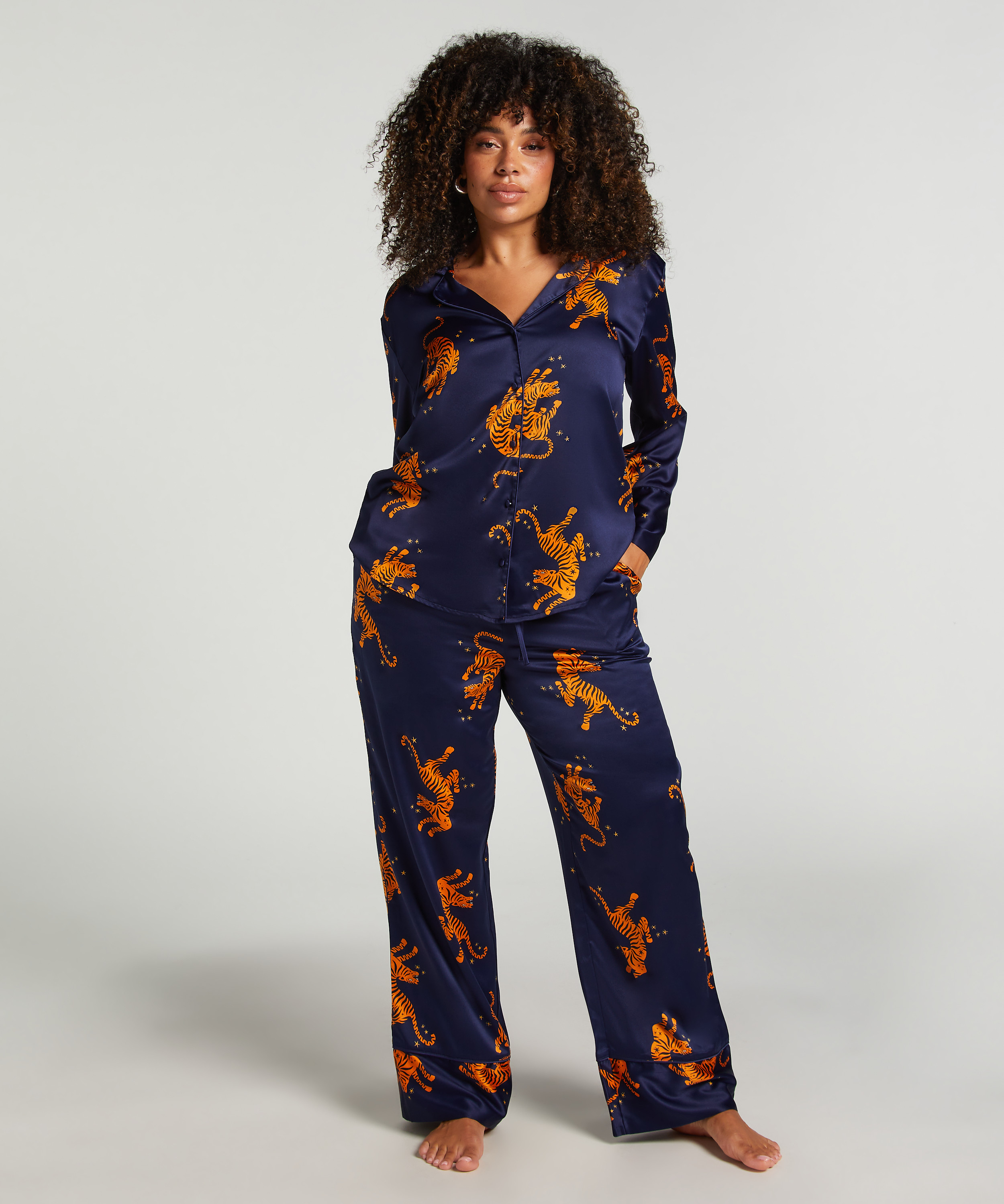 Kurtka z satyny z długimi rękawami, Niebieski, main