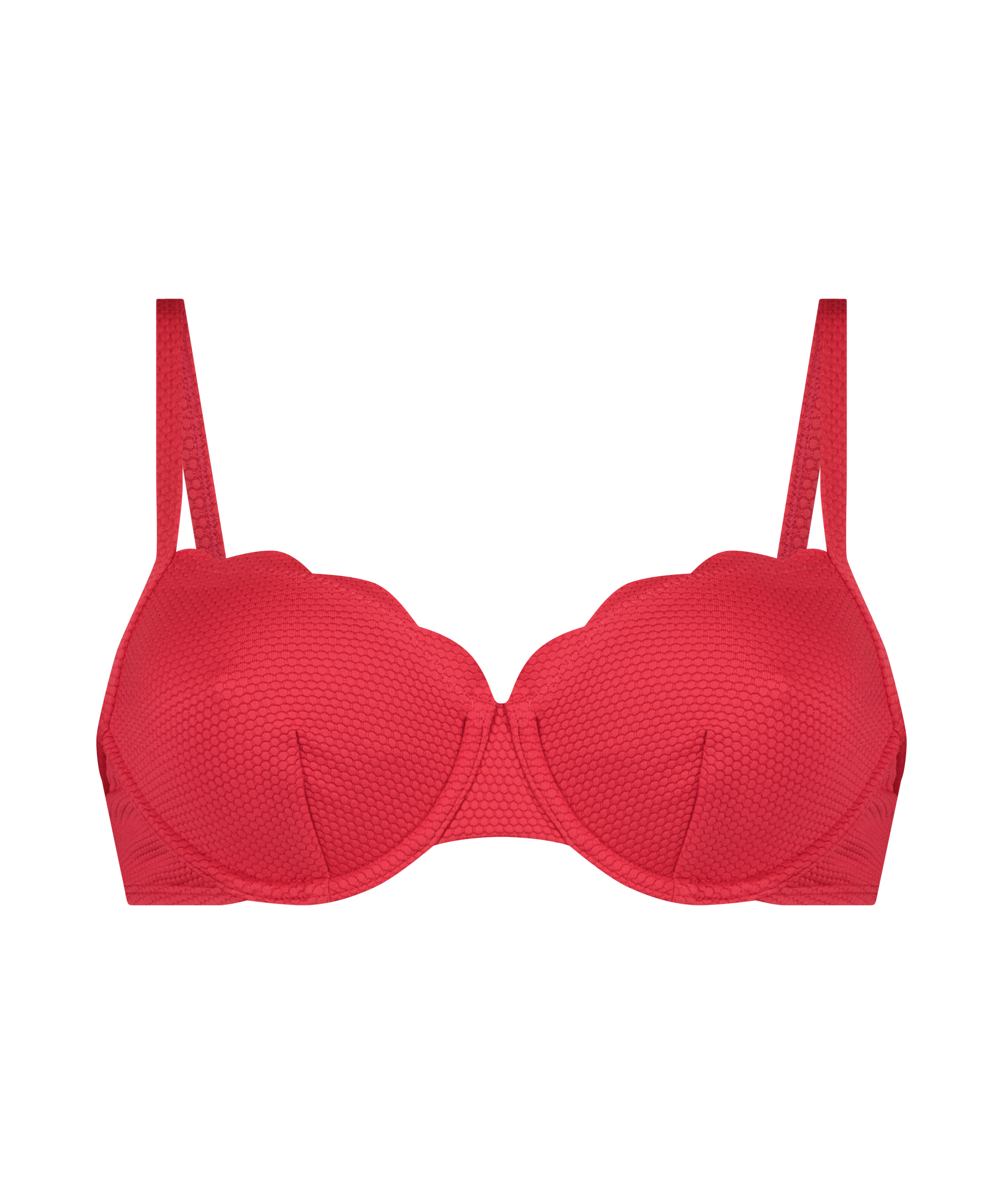 Nieusztywniany stanik bikini z fiszbinami, z falowanym brzegiem, R&oacute;żowy, main