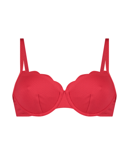 Nieusztywniany stanik bikini z fiszbinami, z falowanym brzegiem, R&oacute;żowy