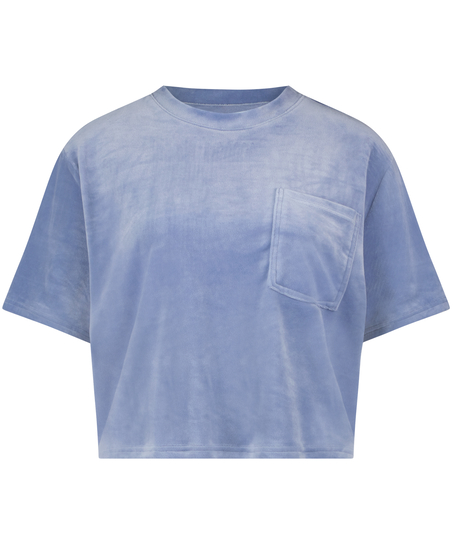 Top welurowy z kieszonką, Niebieski