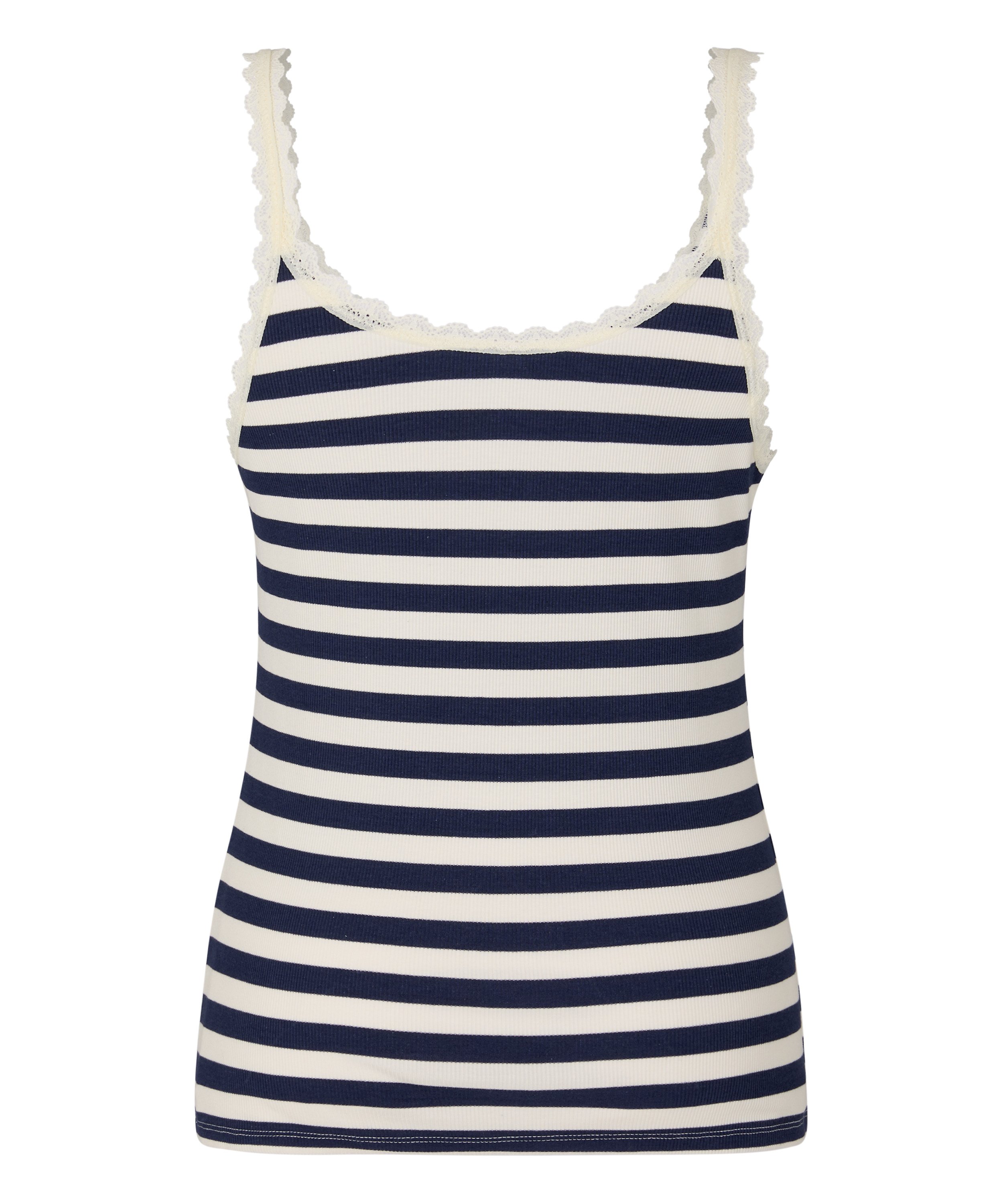 Top z Prążkowanej Dzianiny z Koronką, Niebieski, main