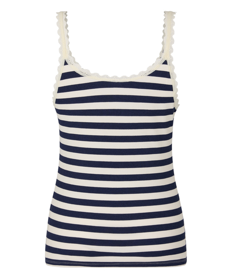 Top z Prążkowanej Dzianiny z Koronką, Niebieski