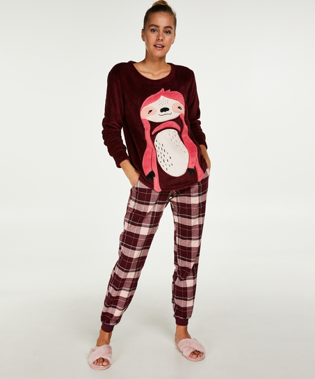 Long Fleece Sweater, Czerwony