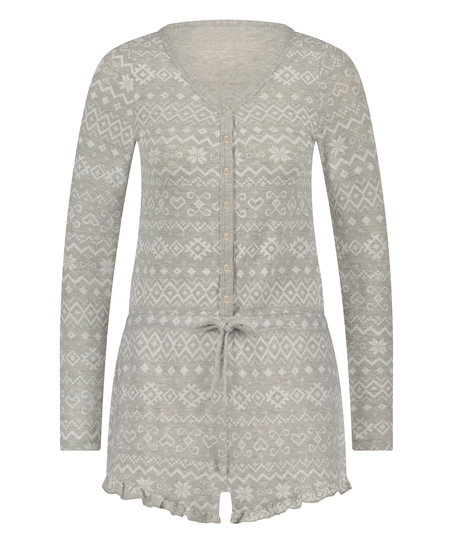 Piżama jednoczęściowa krótka Brushed Rib, Szary