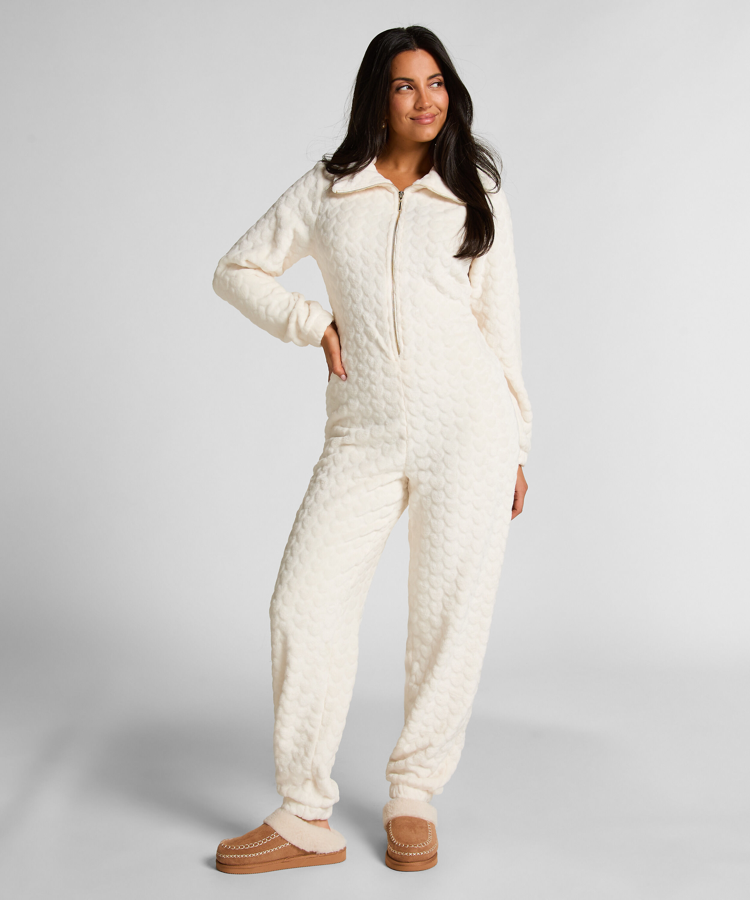Onesie ze wzorem warkoczy z zamkiem błyskawicznym, Biały