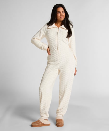 Onesie ze wzorem warkoczy z zamkiem błyskawicznym, Biały