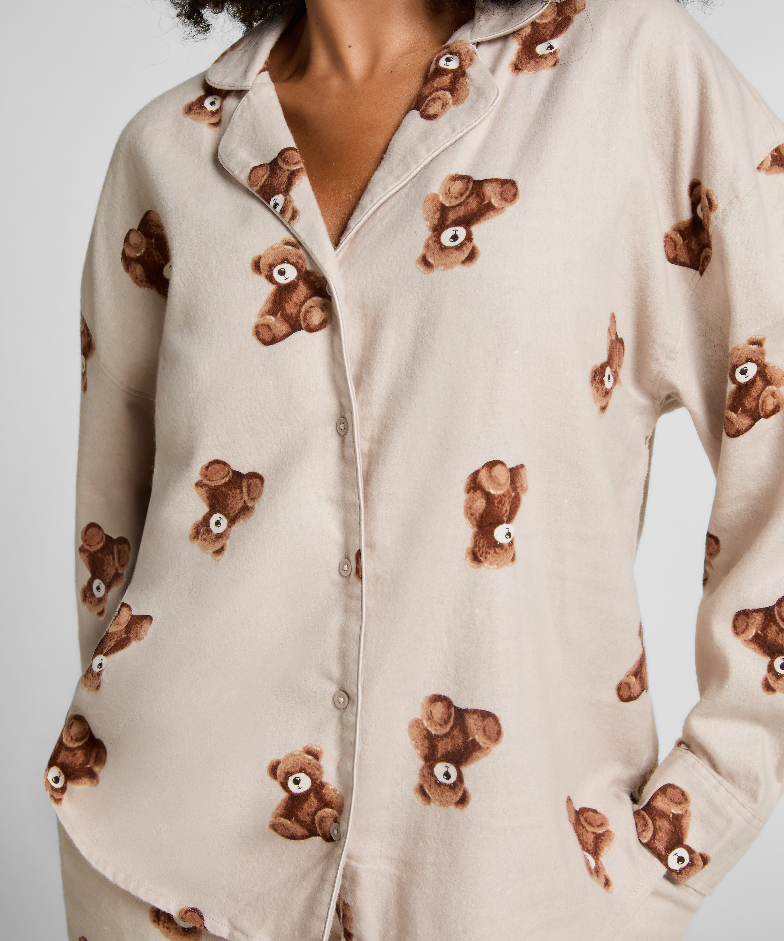 Bluza flanelowa twillowa ze wzorem misia, Beżowy, main