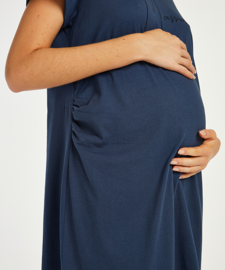 Koszula nocna ciążowa z kr&oacute;tkimi rękawami, Niebieski