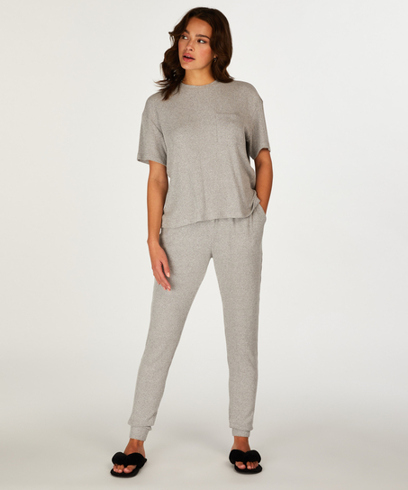 Top z kr&oacute;tkimi rękawami Rib, Szary