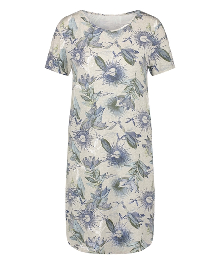 Dżersejowa koszula nocna z kr&oacute;tkim rękawem, Beżowy