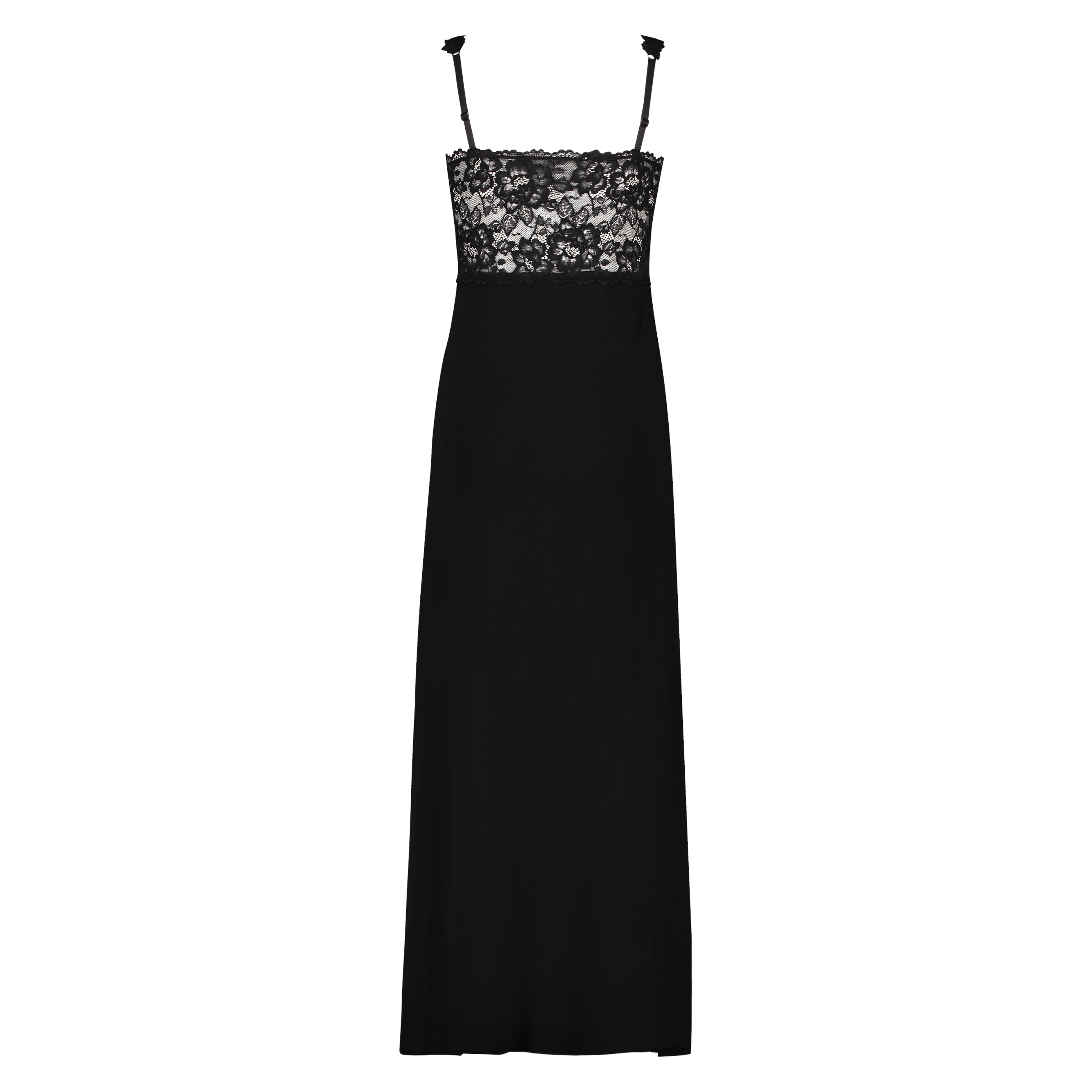 Long slip dress Modal lace, Czarny, main