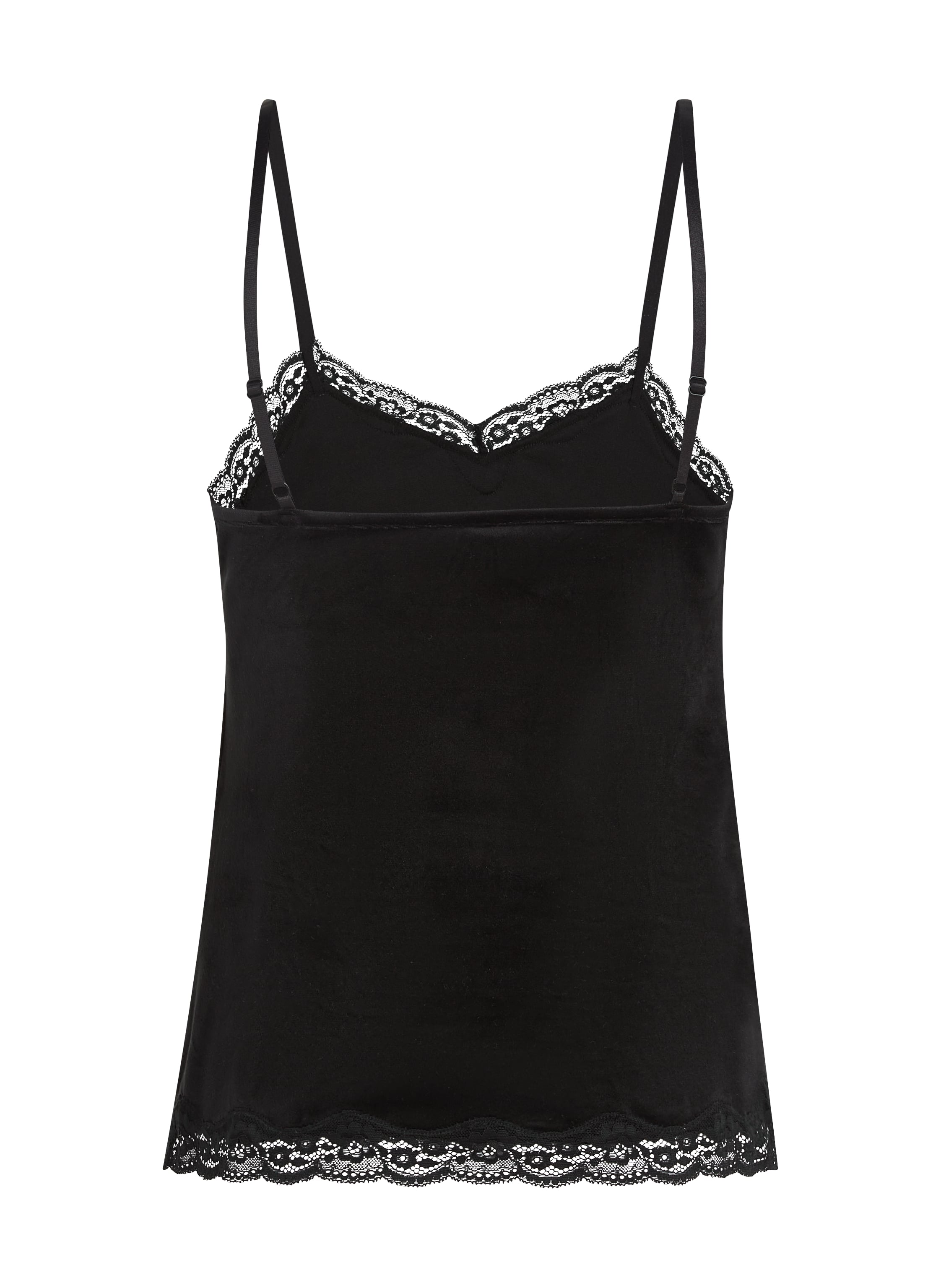 Koszulka piżamowa Velours Scallop Lace, Czarny, main