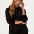 Velvet Long-Sleeved Pyjama Top, Czarny