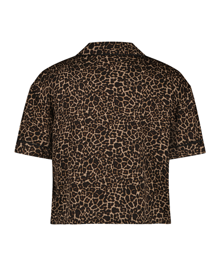 G&oacute;ra od piżamy z kr&oacute;tkim rękawem i nadrukiem, Czarny