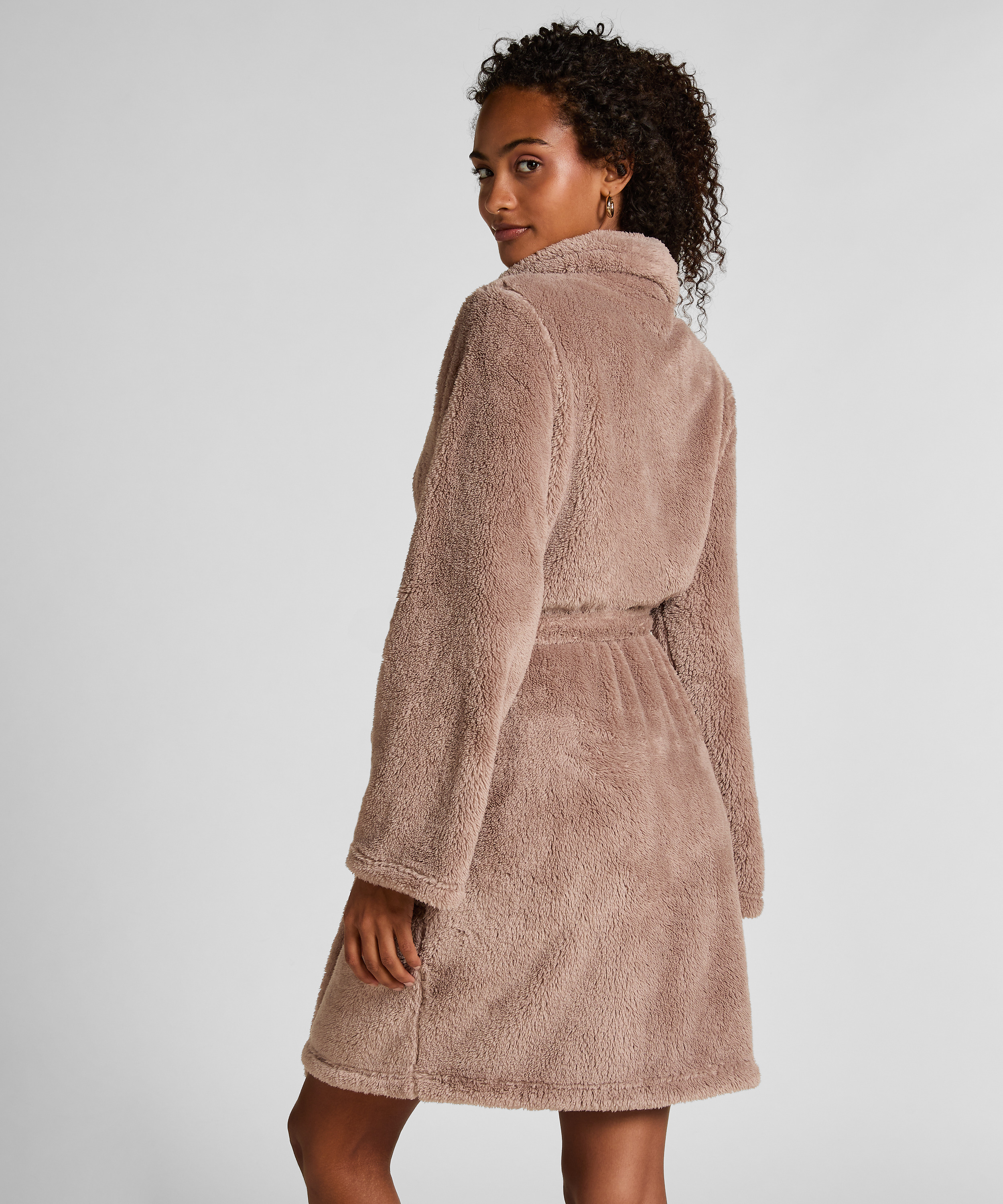 Szlafrok z miękkiego polaru, Beżowy, main