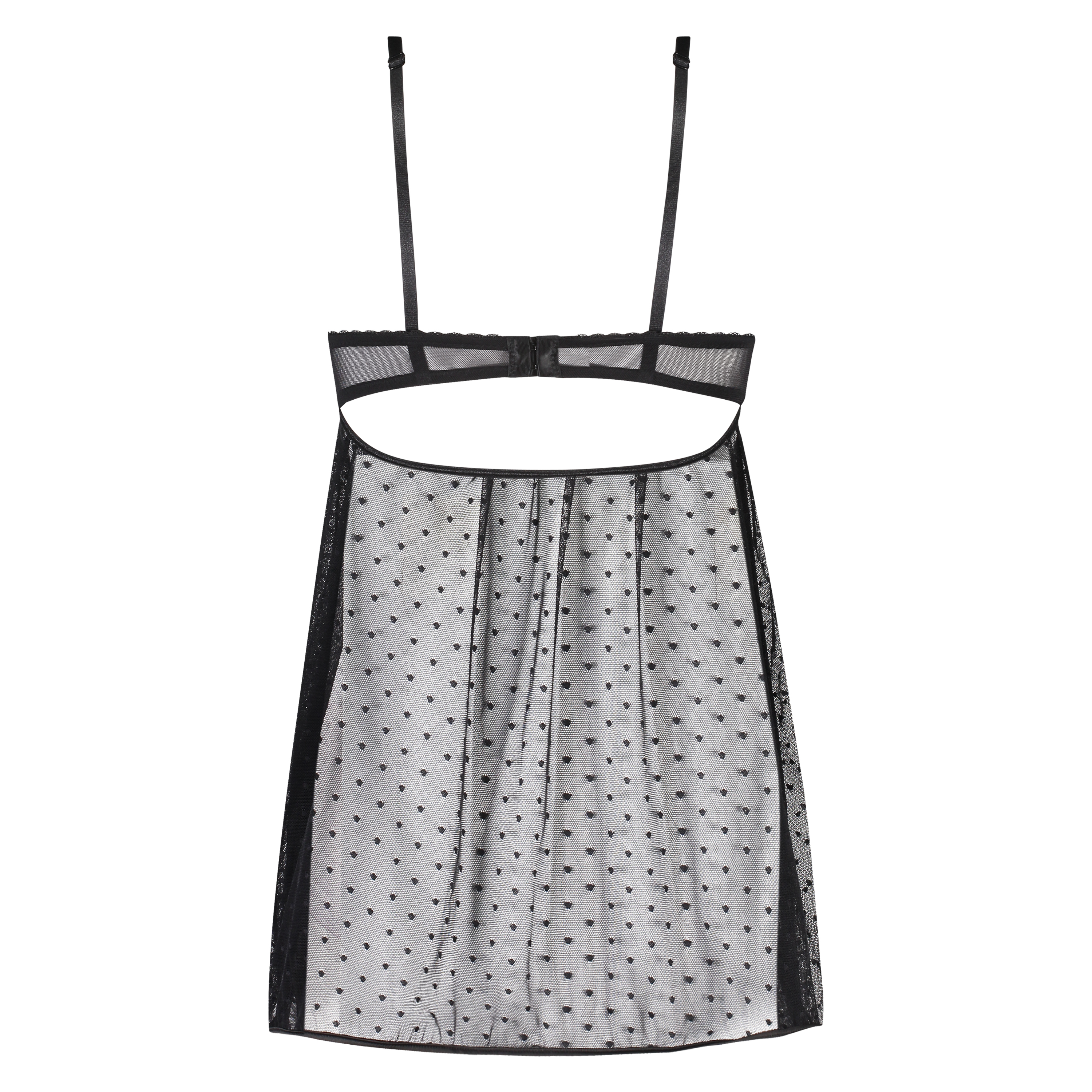 Bow Dotted Mesh Underwired Slip Dress, Czarny, main