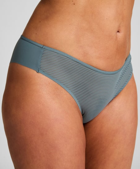 Niewidoczne pod ubraniem brazyliany z paskami i siateczką, Niebieski