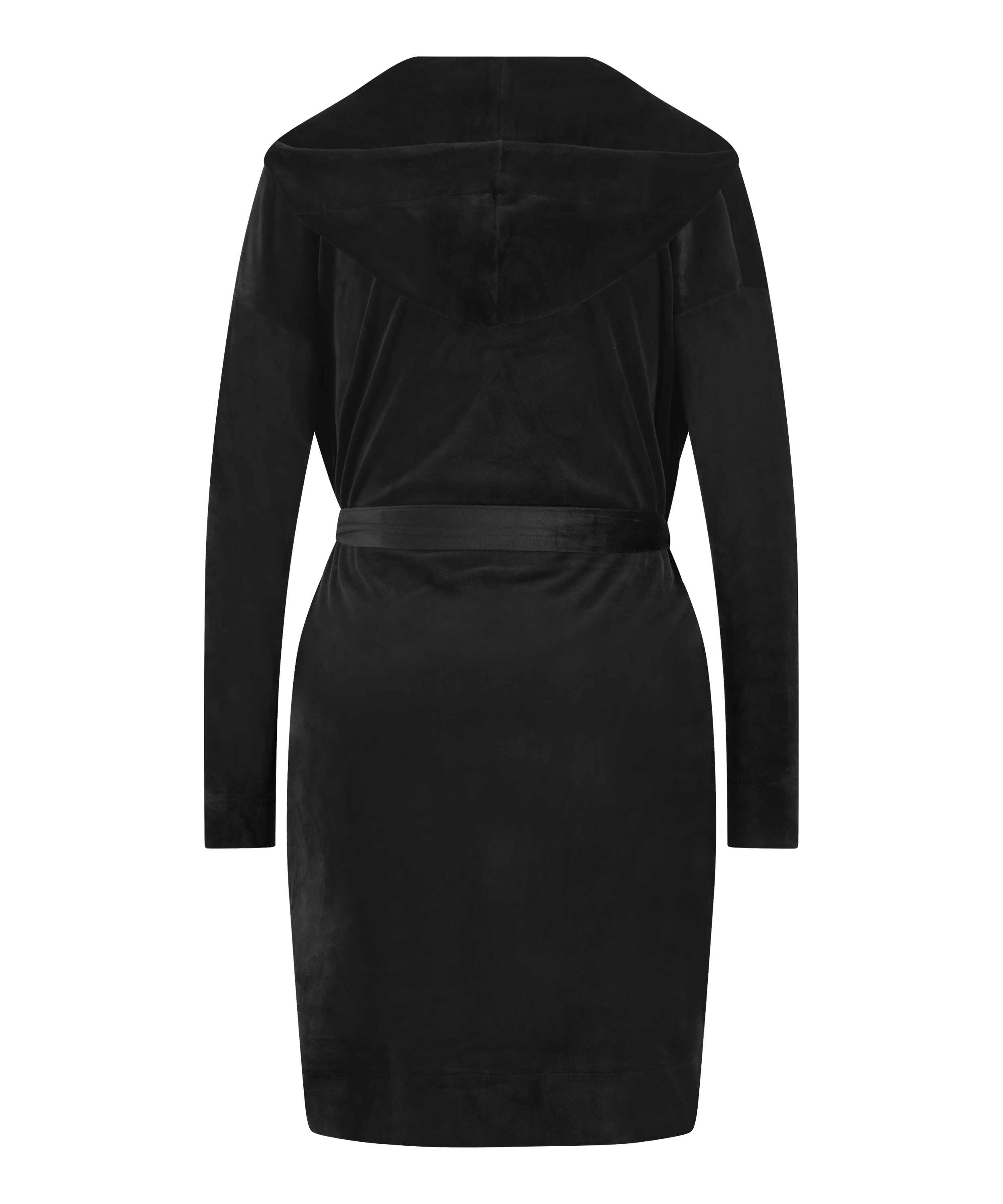 Kr&oacute;tki szlafrok welurowy, Czarny, main