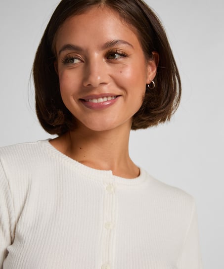 Kardigan z Prążkowanego Jerseya, Biały