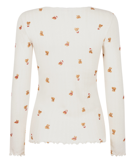 G&oacute;ra od piżamy z długim rękawem Pointelle, Biały