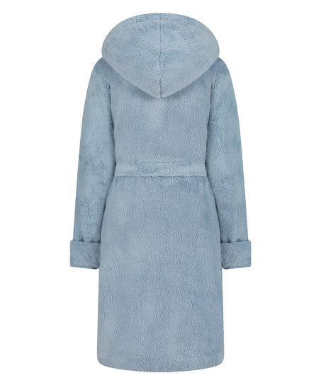 Fleece Bathrobe Short, Niebieski
