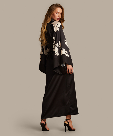 Satynowe kimono Bloom, Czarny