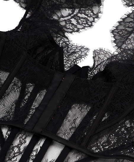 Top z fiszbinami Lace Camille, Czarny