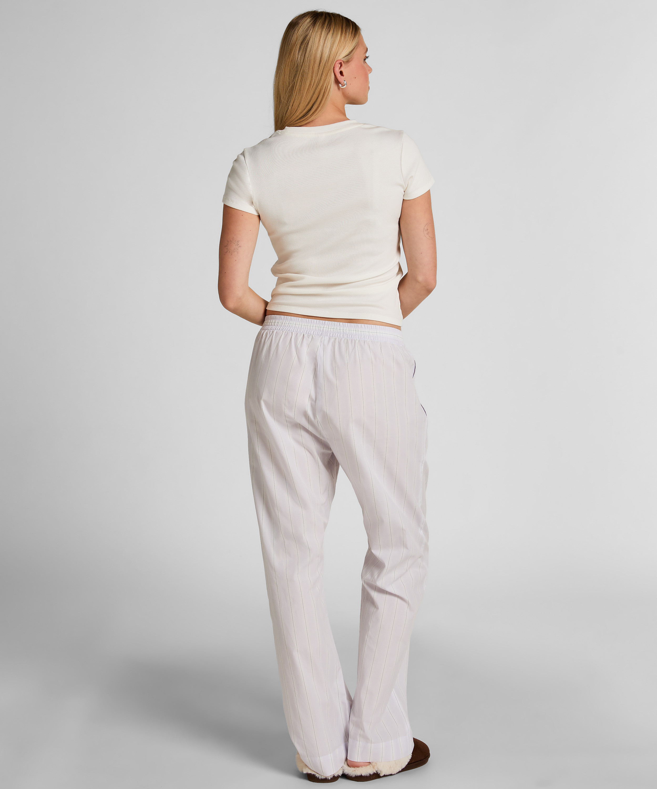 Tkane spodnie bawełniane w paski, Fioletowy, main