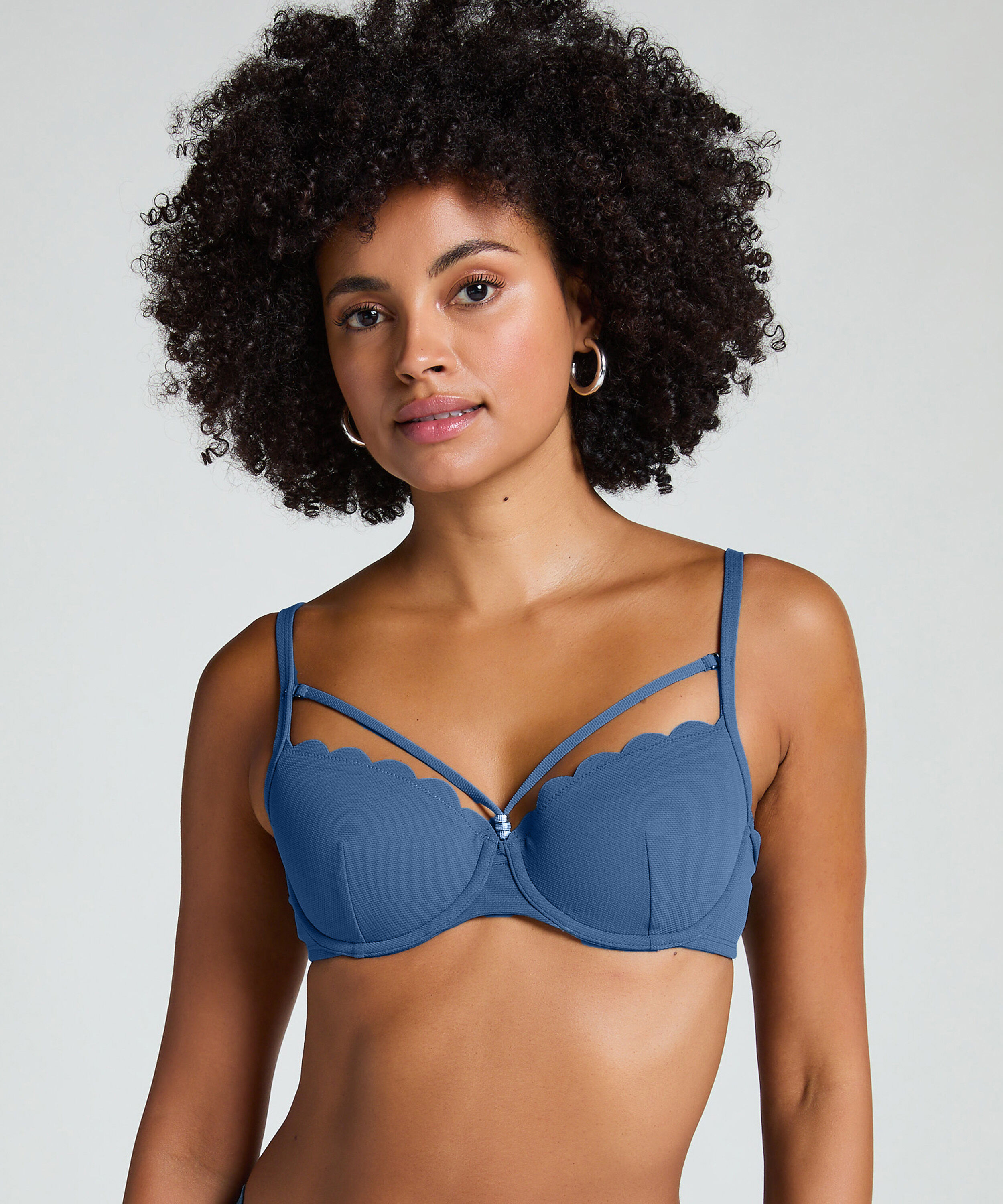 Usztywniany top bikini z fiszbinami Scallop, Niebieski