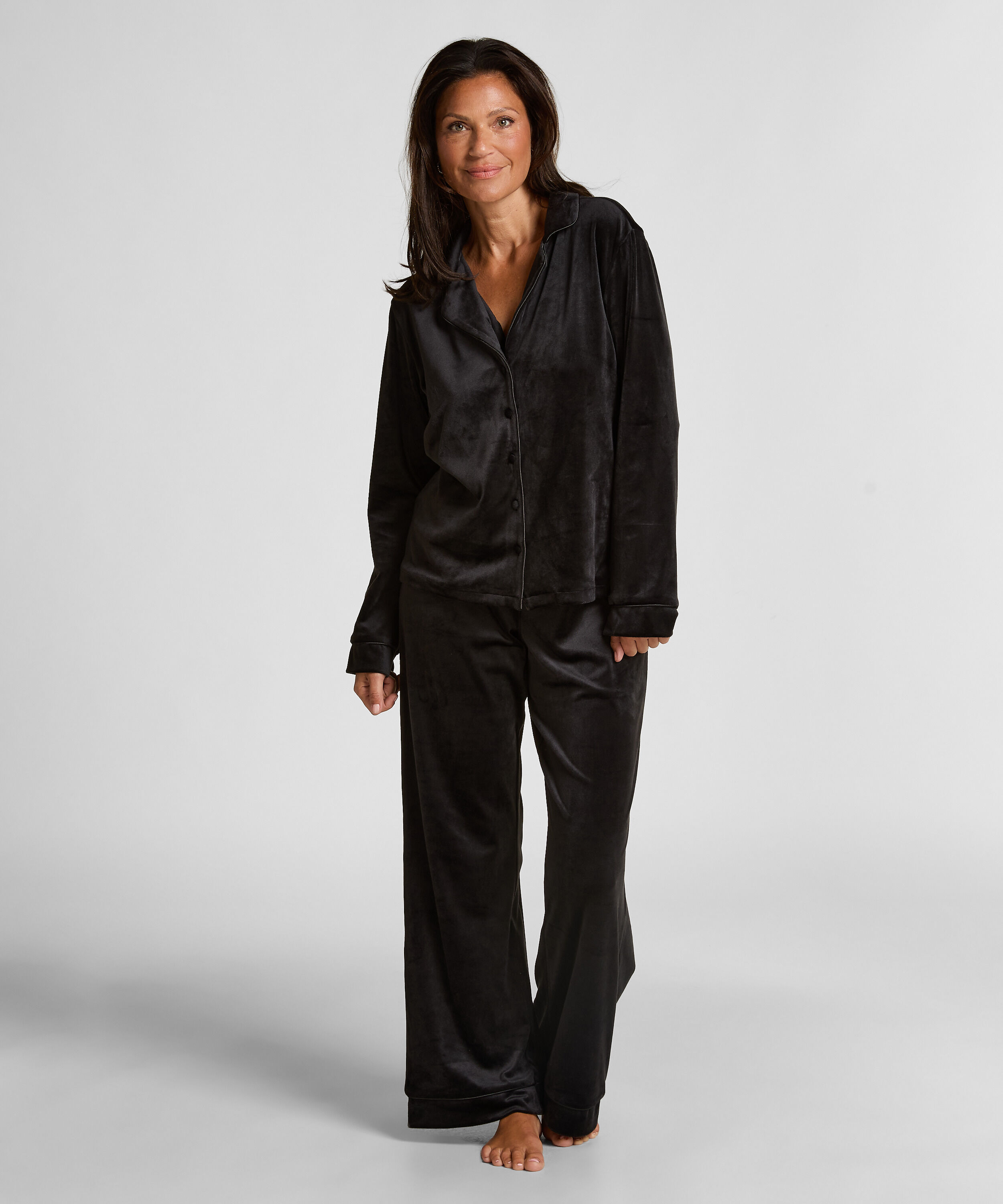 Bluza z długimi rękawami z weluru, Czarny