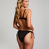 Nieusztywniany stanik bikini z fiszbinami, z falowanym brzegiem, Czarny