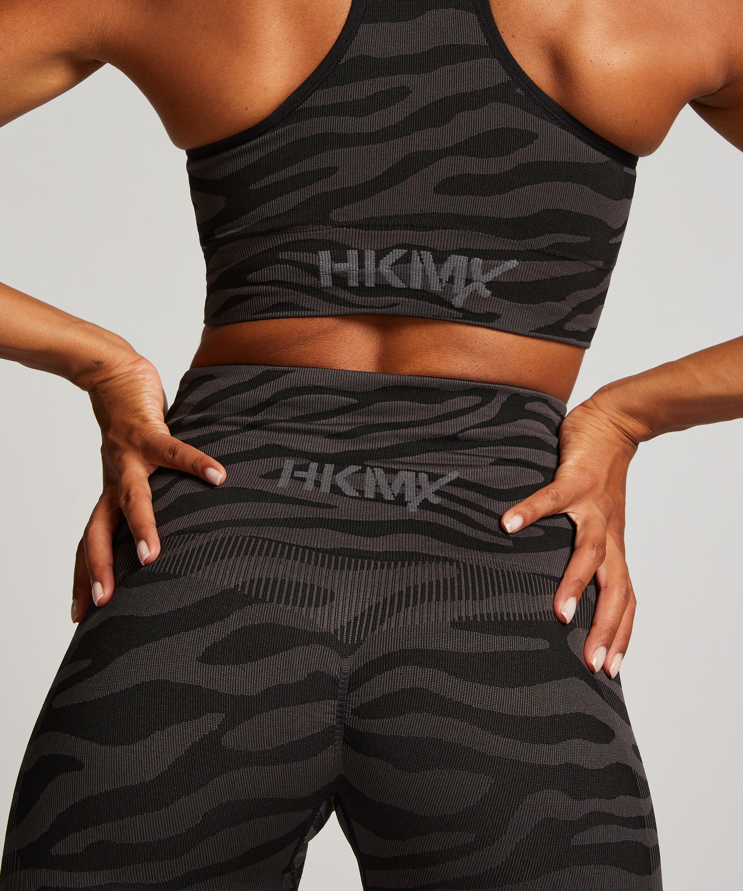 Legginsy sportowe bezszwowe z wysokim stanem Zebra HKMX, Czarny, main