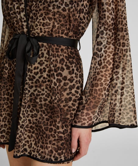 Kimono z siateczki w panterkę, Czarny