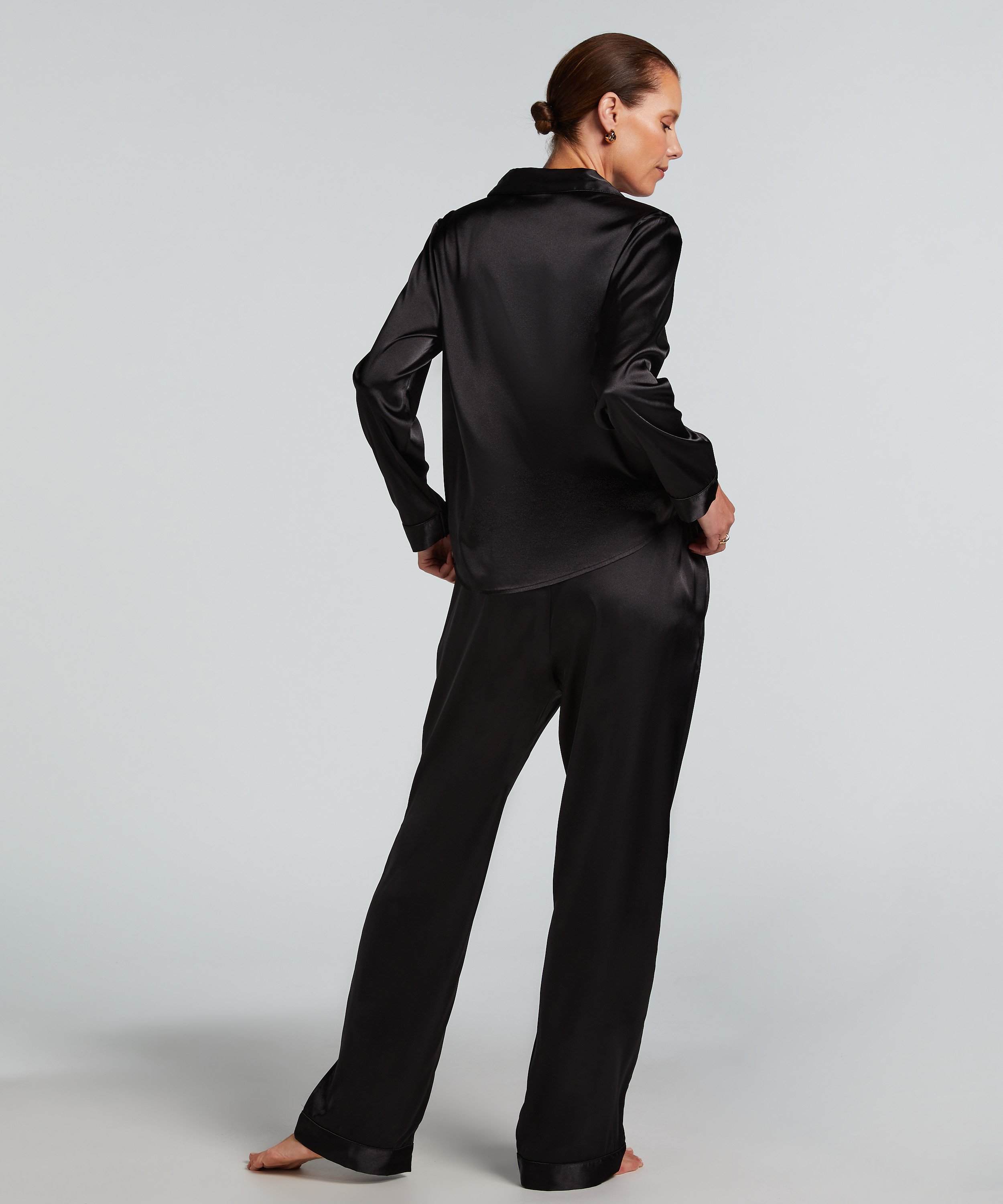 Kurtka z satyny z długimi rękawami, Czarny, main