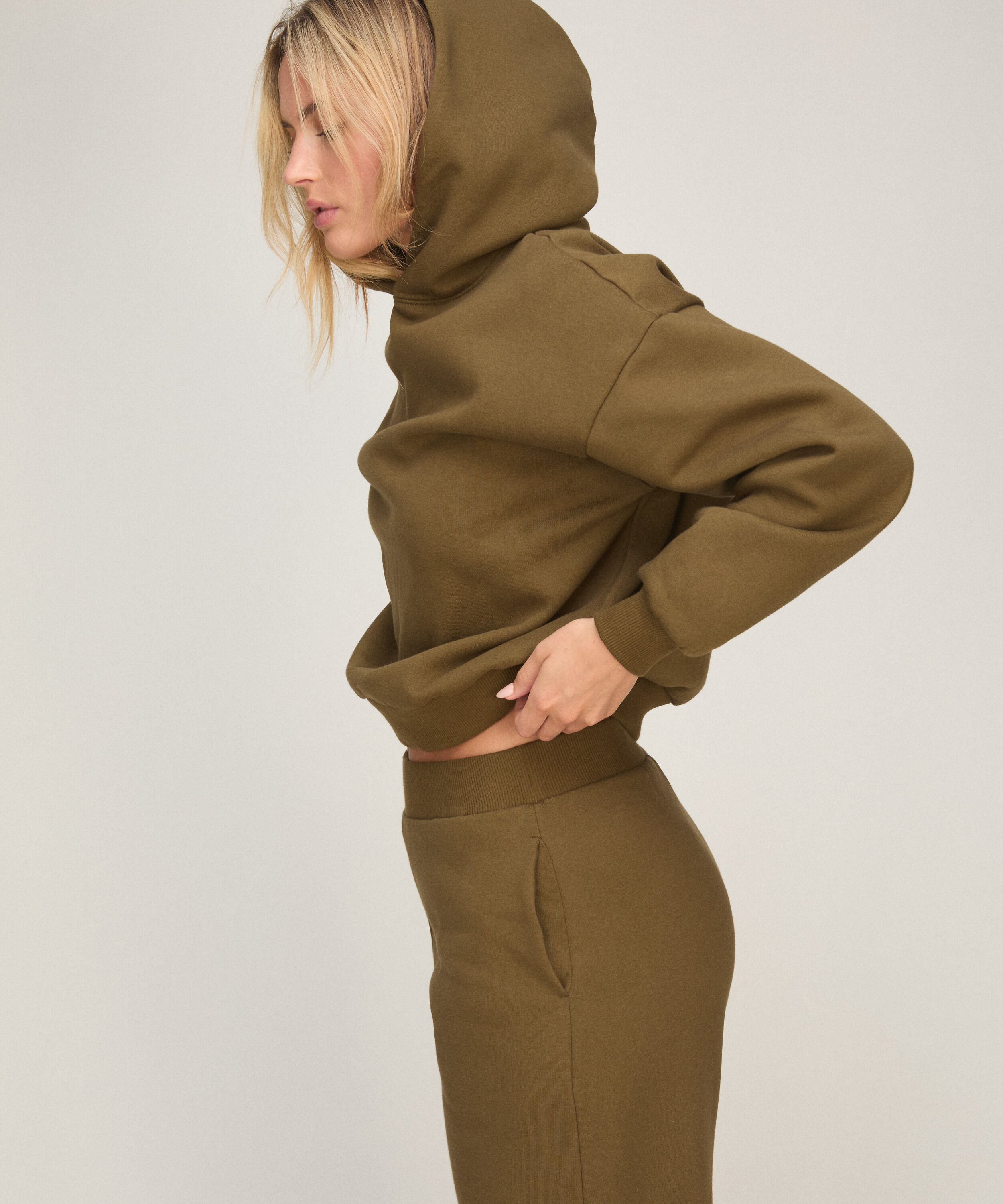Bluza z Kapturem z Czesanej Dzianiny Dresowej, Zielony
