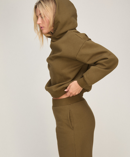 Bluza z Kapturem z Czesanej Dzianiny Dresowej, Zielony