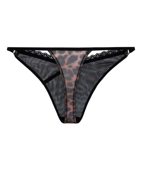 Stringi Highleg Ella z Panterkowym Wzorem, Brązowy