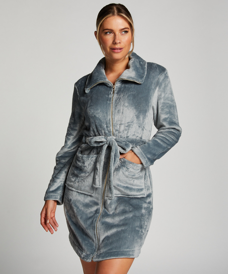 Szlafrok z polaru z zamkiem błyskawicznym, Niebieski