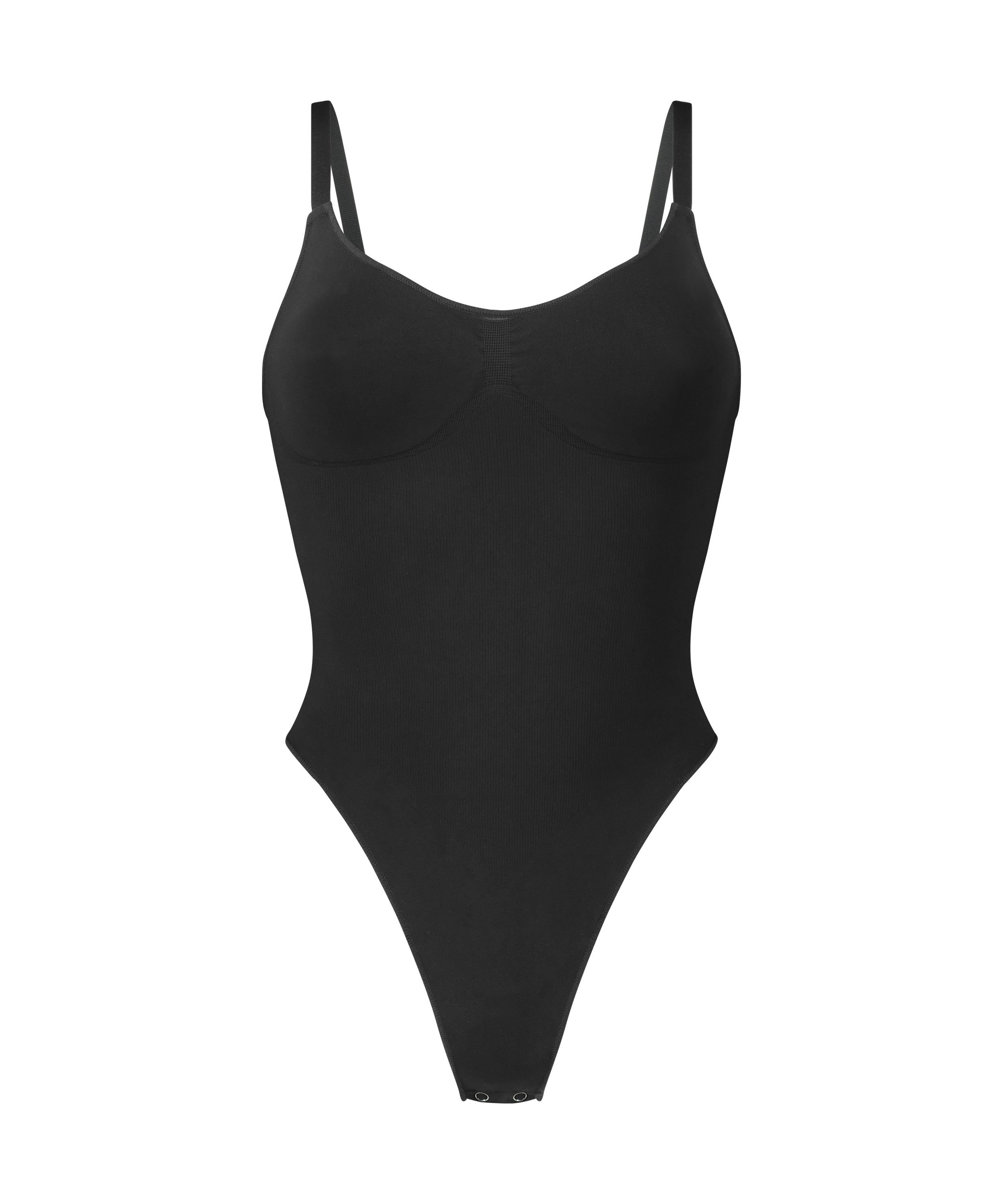 Bezszwowe wzmacniające body z wysokimi wycięciami, Czarny, main