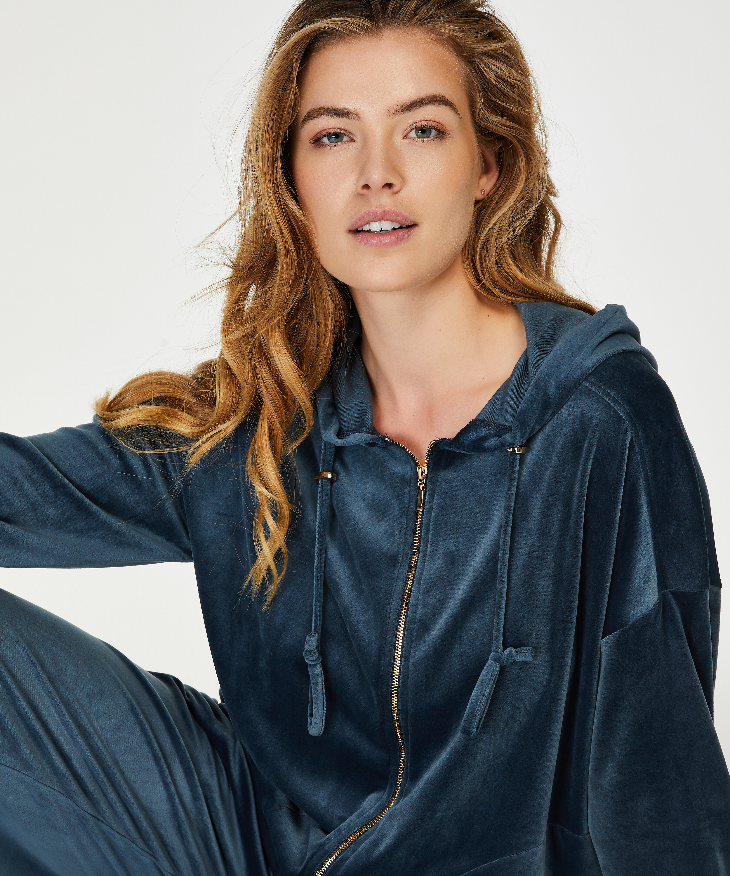 Velvet hoodie jacket, Niebieski, main