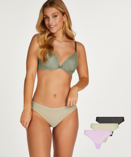 Niewidoczne pod ubraniem siateczkowe stringi w paski 3 pary, Fioletowy