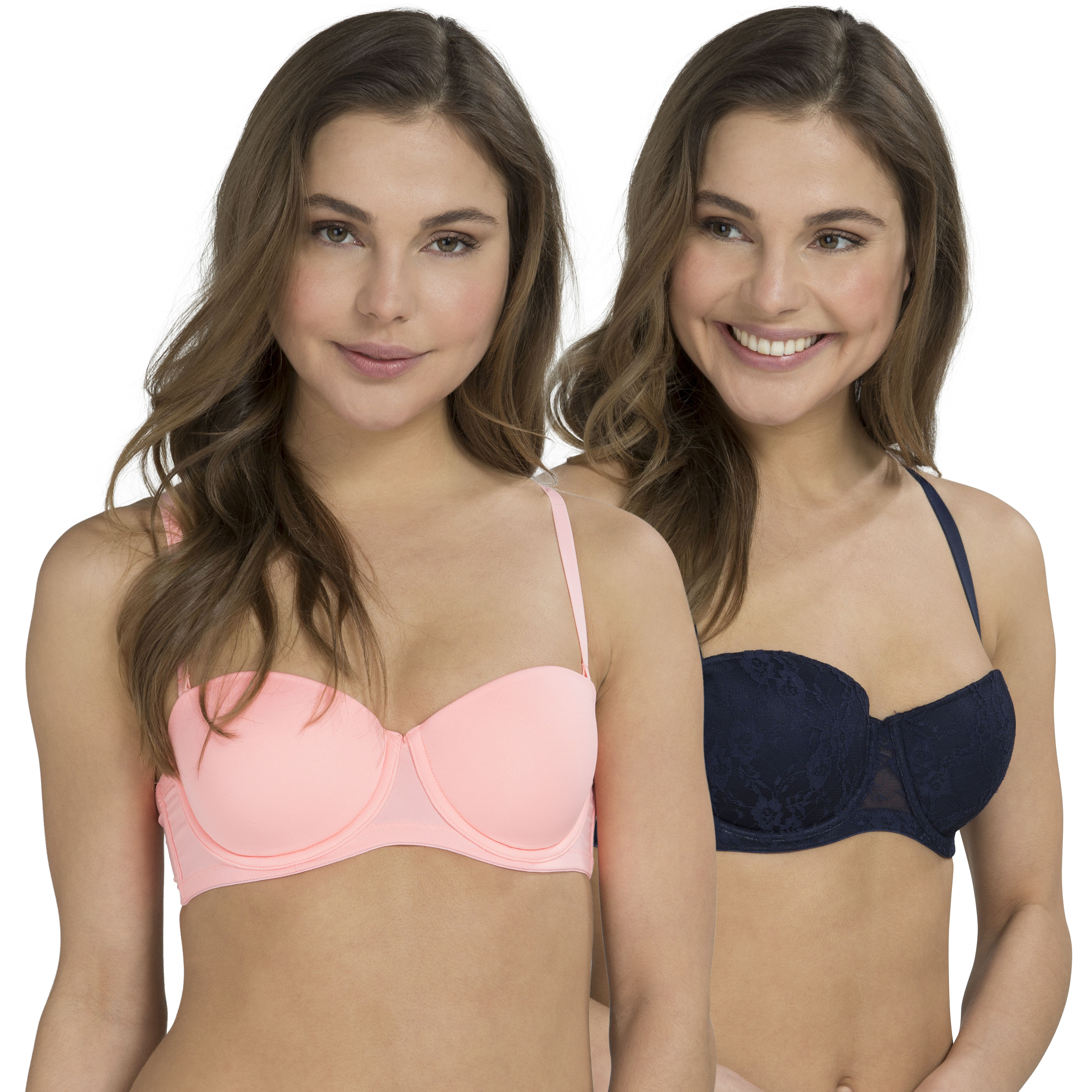 2 Strapless Padded Underwired Bras Lace, Niebieski, main